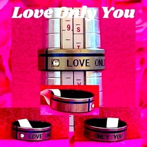 Love Only You Stainless Steel Unisex Ring NWT Size 10. Blue writing w/diamond